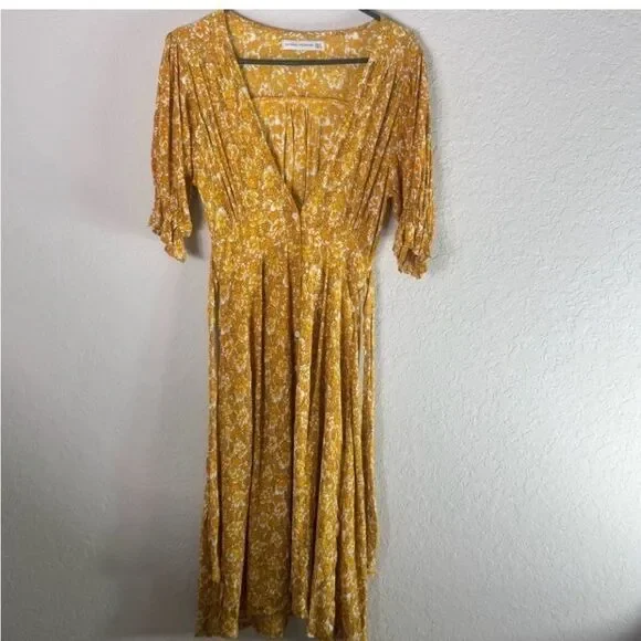 Faithfull the Brand Yellow Floral Midi Dress XS - Picture 2 of 9